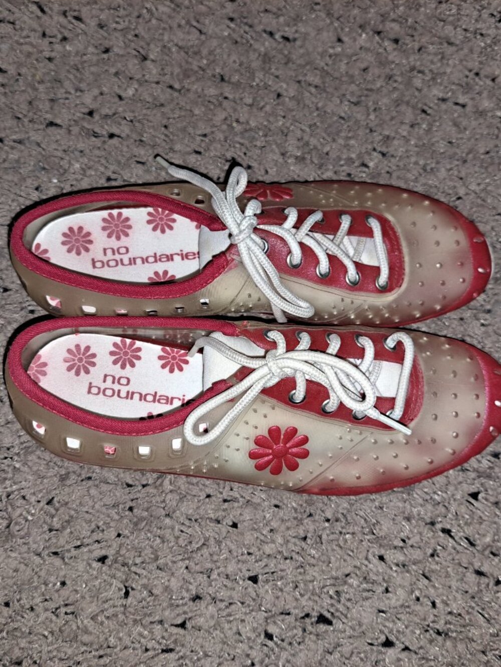 Vintage Y2K NO BOUNDARIES-Tynan Jelly Sneakers-Clear & Red-SZ 7-Excellent - Picture 7 of 8